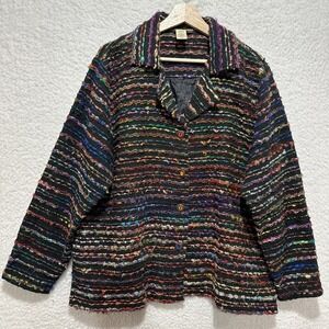 Coldwater Creek Chenille Jacket Multicolor Stripes Frayed Raw Edges Size L,XL?